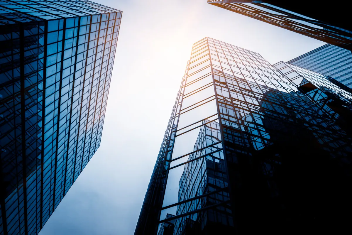 Corporate buildings seen from below